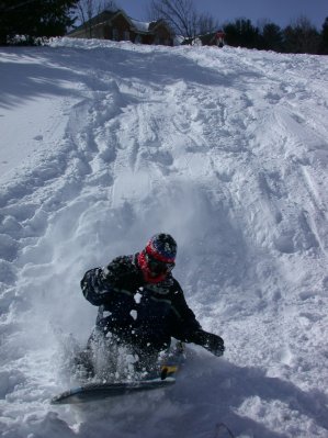 Sliding down the big snow course!